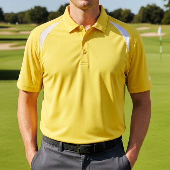 PING Polo Shirt Men's Size Large Performance Golf Short Sleeve Yellow Ryder Logo - Picture 1 of 8